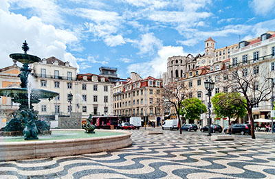Fountain on Rossio Square in Lisbon, Portugal